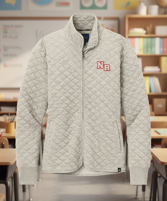 Quilted jacket with a logo on a white background