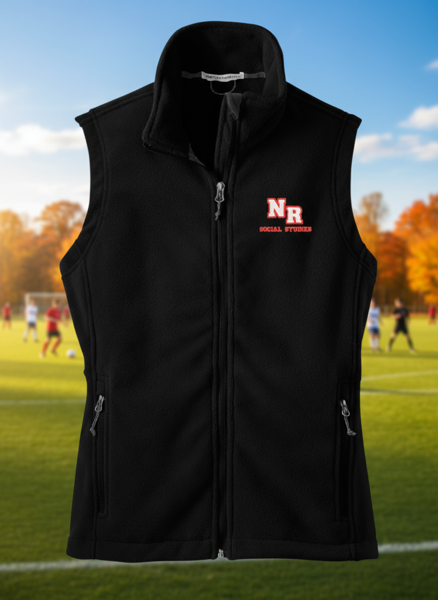 Black vest with a logo on a white background